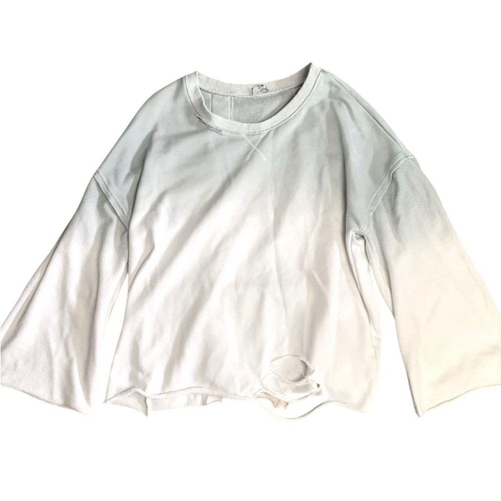 POL Ombré Oversized Distressed Shredded LaceUp Pullover Sweatshirt Size Large